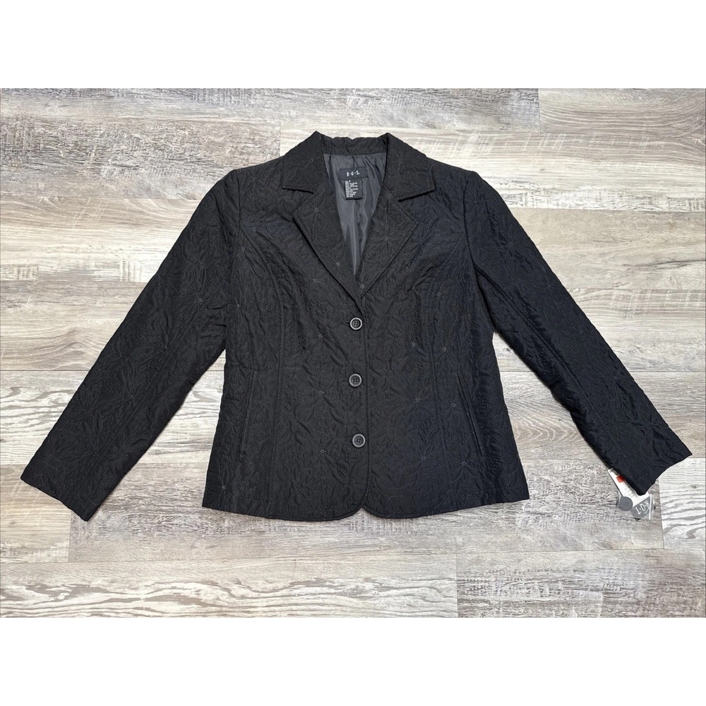 VTG RQT Black Women Quilted Jacket Blazer Floral Stitching NOS NWT Size Small‎